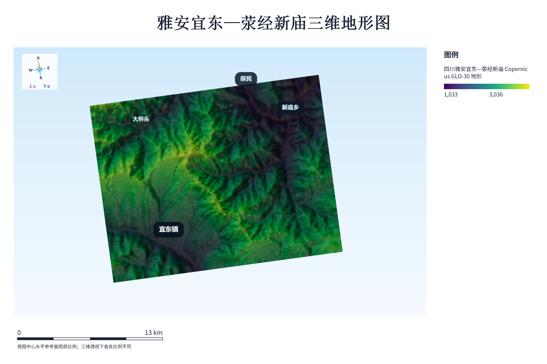 由出图工作台实际导出的地形图，包含标题、方向、比例尺与图例
